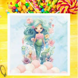 Servilleta De Papel Atractiva Sirena Pink Blue Birday Party Napkin