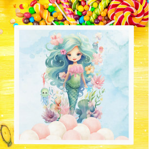 Servilleta De Papel Atractiva Sirena Pink Blue Birday Party Napkin