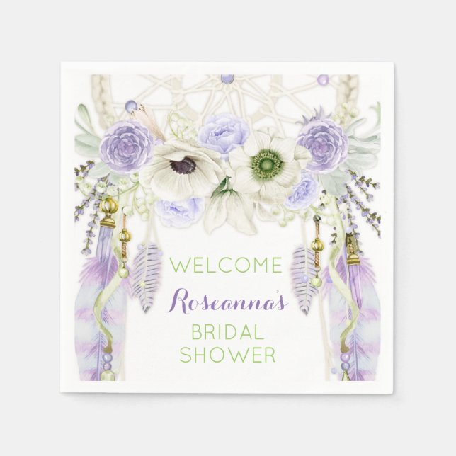 Servilleta De Papel Atrapasueños Bohemio Pluma Tribal Lavanda (Anverso)