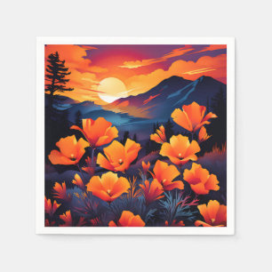 Servilleta De Papel Audaz adormidera californiana con una puesta de so