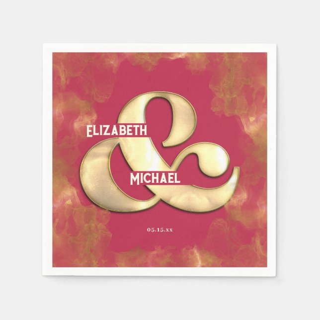 Servilleta De Papel Audaz Boda elegante dorado rosa magenta (Anverso)