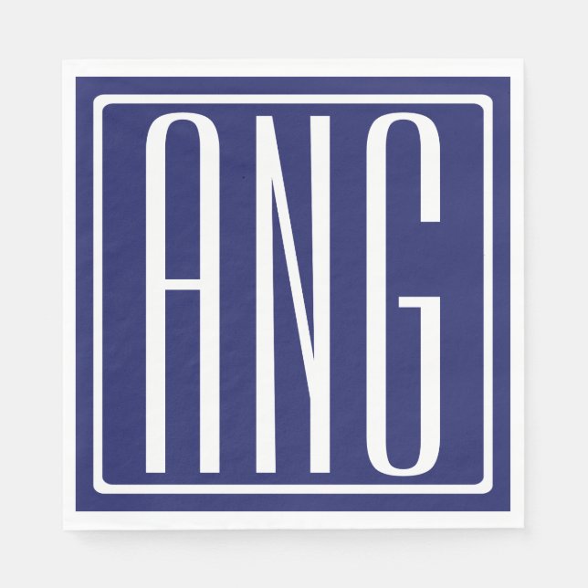 Servilleta De Papel Audaz Monograma Moderno 3 Iniciales | Azul marino (Anverso)