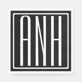 Servilleta De Papel Audaz Monograma Moderno 3 Iniciales | Blanco sobre