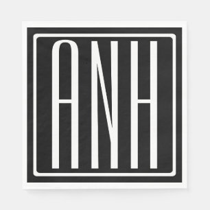 Servilleta De Papel Audaz Monograma Moderno 3 Iniciales Blanco sobre