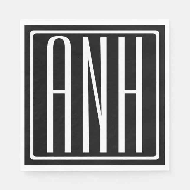 Servilleta De Papel Audaz Monograma Moderno 3 Iniciales | Blanco sobre (Anverso)