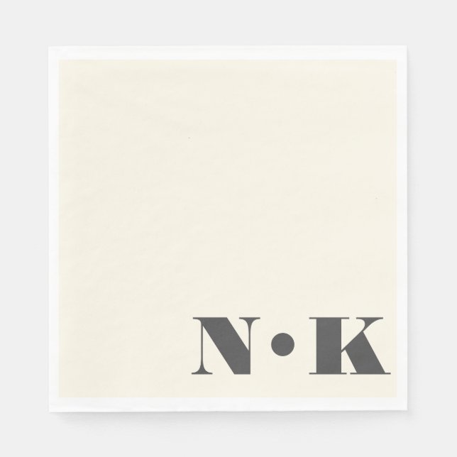 Servilleta De Papel Audaz Monograma Moderno Iniciales Crema Negra Boda (Anverso)