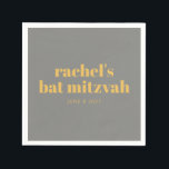 Servilleta De Papel Audaz tipografía Amarillo y Gris Bat Mitzvah Nombr<br><div class="desc">Personalizado Audaz Tipografía Amarillo y Gris Moderno Bat Mitzvah Napkins</div>