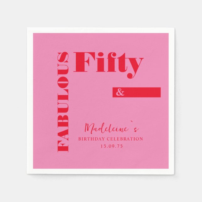 Servilleta De Papel Audaz tipografía rosa rojo moderno 50 cumpleaños (Anverso)