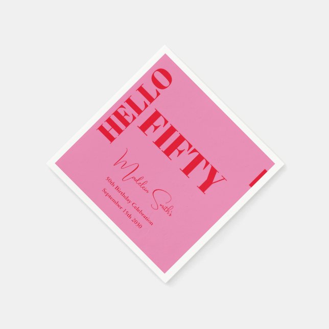 Servilleta De Papel Audaz tipografía rosa rojo moderno 50 cumpleaños (Borde)