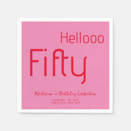 Servilleta De Papel Audaz tipografía rosa rojo moderno 50 cumpleaños
