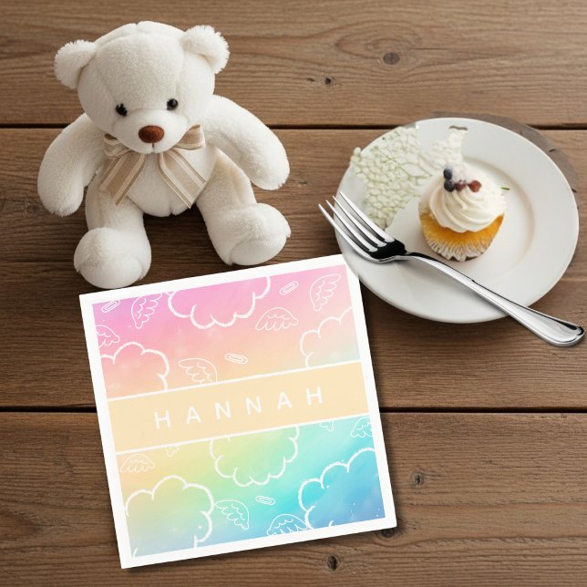 Servilleta De Papel  Aureola de Nube de Nombre Personalizado Celestial (Heavenly Personalized Name Halo Cloud Rainbow Napkins)