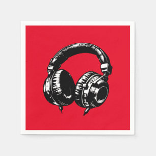Servilleta De Papel Auriculares de Música Negros Fiesta de Cumpleaños 