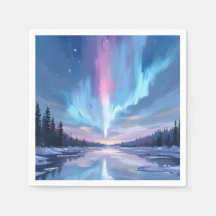 Servilleta De Papel Aurora Boreal Acuarela Luces del Norte Pintadas