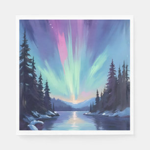 Servilleta De Papel Aurora boreal   Luz del norte acuarela