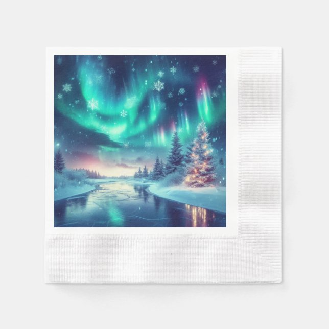 Servilleta De Papel aurora borealis/Navidades/invierno (Anverso)