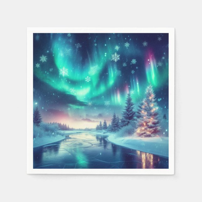 Servilleta De Papel aurora borealis/Navidades/invierno (Anverso)