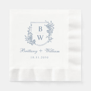 Servilleta De Papel [AURORA] Escudo azul turbio cosecha Boda monograma