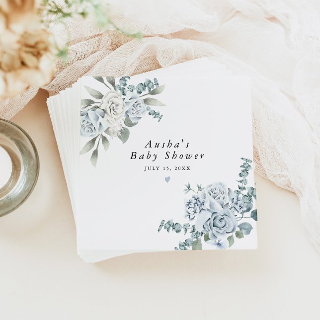 Servilleta De Papel AUSHA Dusty Blue Floral Boy Baby Shower (Subido por el creador)