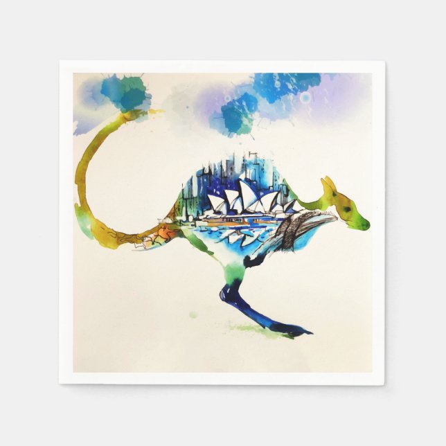 Servilleta De Papel Australia City Skyline Travel Love Watercolor (Anverso)