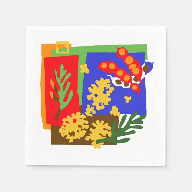 Servilleta De Papel Australia - VACAS doradas y vainas de semillas (Anverso)