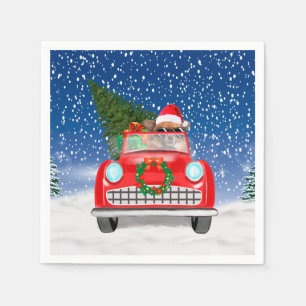 Servilleta De Papel Autobús De Perro Chihuahua En Navidades De Nieve