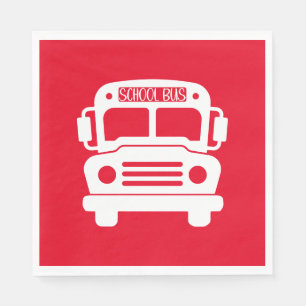 Servilleta De Papel Autobús escolar blanco con fondo rojo