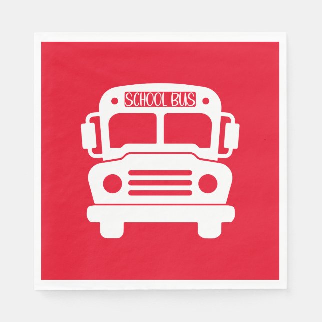 Servilleta De Papel Autobús escolar blanco con fondo rojo (Anverso)