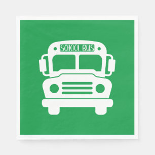 Servilleta De Papel Autobús escolar blanco sobre fondo verde
