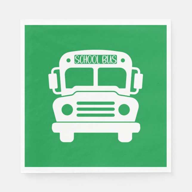 Servilleta De Papel Autobús escolar blanco sobre fondo verde (Anverso)