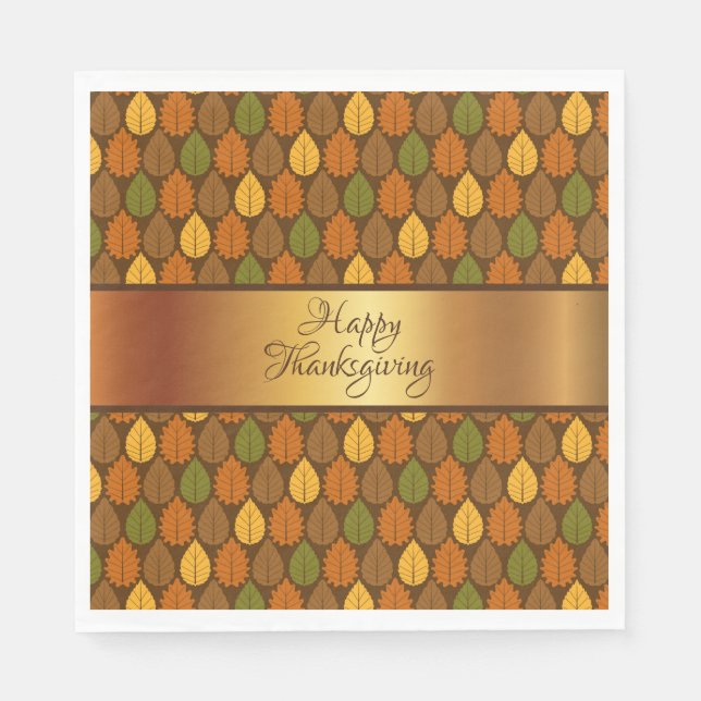 Servilleta De Papel Autum deja el Día de Acción de Gracias Shiney Gold (Anverso)