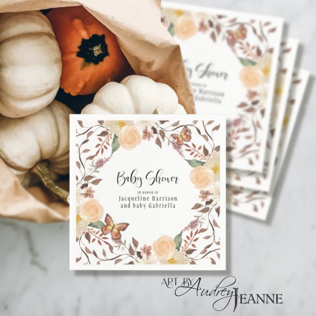 Servilleta De Papel Autumn BOHO Fall Floral Butterfly Baby Shower (Subido por el creador)