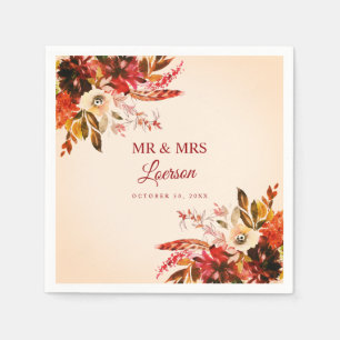 Servilleta De Papel Autumn Floral Ivory Rubor Sr. y Sra. Boda