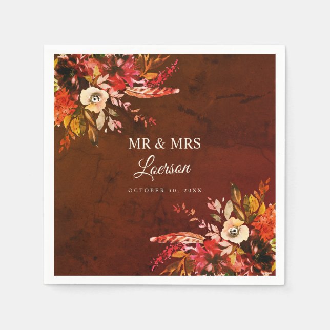 Servilleta De Papel Autumn Floral Splendor Mr & Mrs Boda (Anverso)