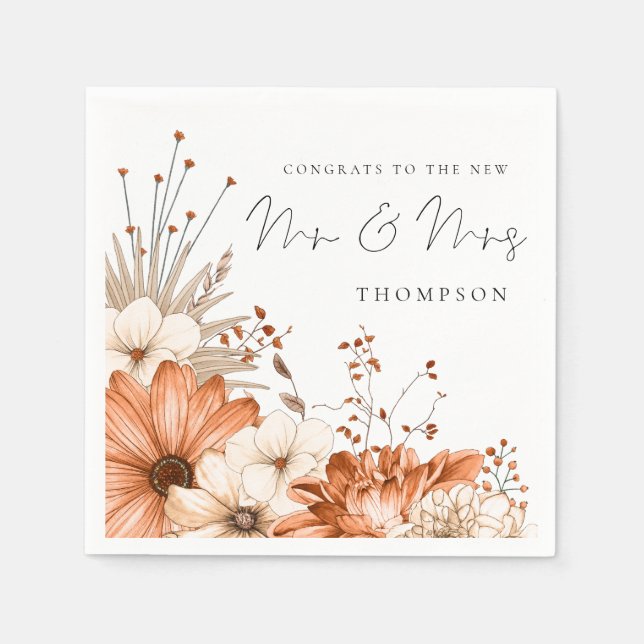 Servilleta De Papel Autumn Florals Felicitaciones Sr. Name Boda Napkin (Anverso)