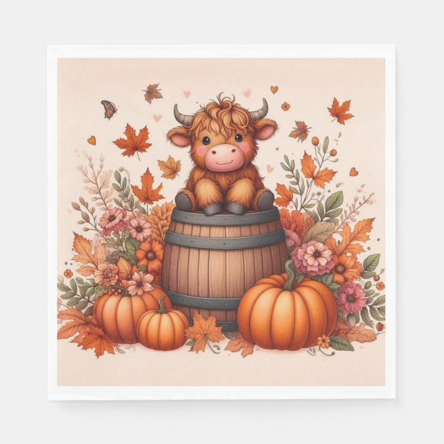 Servilleta De Papel Autumn Highland Cow Paper Napkin (Anverso)