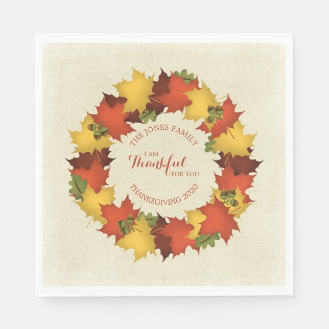 Servilleta De Papel Autumn Leaves Thanksending Wreath (Anverso)