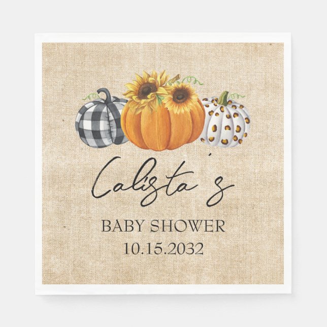 Servilleta De Papel Autumn Pumpkin Sunflower Burlap Baby Shower (Anverso)