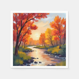 Servilleta De Papel Autumn River | Fall Foliage Nature Watercolor