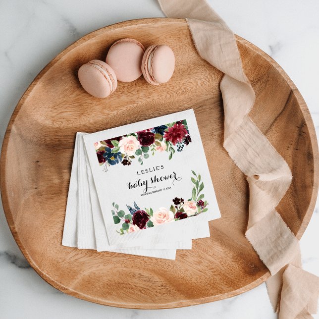 Servilleta De Papel Autumt Rustic Dazzling Burgundy Baby Shower (Subido por el creador)