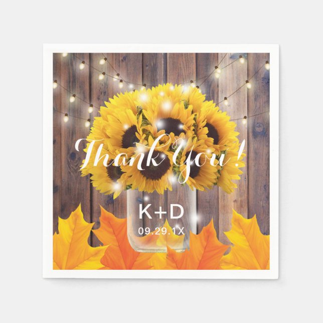 Servilleta De Papel Autumt Sunflower Jar String ilumina a un Boda ruso (Anverso)