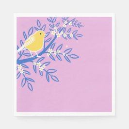 Servilleta De Papel Ave amarilla ilustrada en un fondo rosado