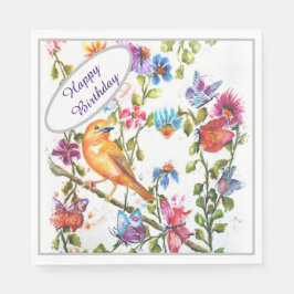 Servilleta De Papel Ave amarillo feliz cumpleaños
