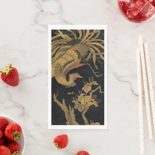 Servilleta De Papel Ave dorado de gallo clásico japonés antiguo (In situ)