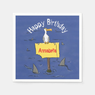 Servilleta De Papel Ave marina divertida rodeada de tiburones personal