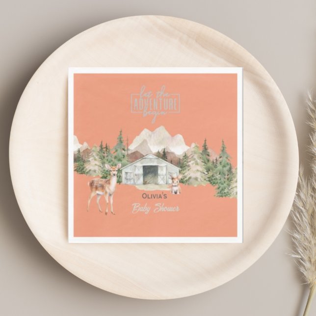 Servilleta De Papel Aventura a la montaña Naranja quemada Baby Shower (Subido por el creador)
