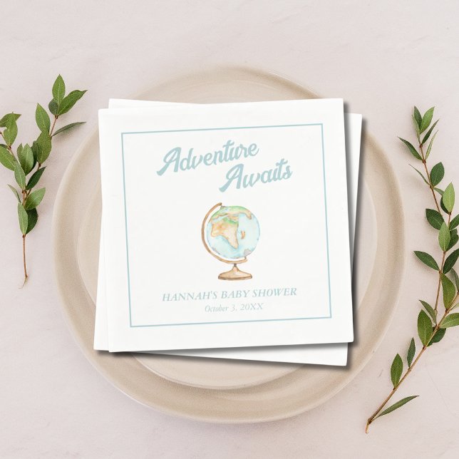 Servilleta De Papel Aventura acuática a las servilletas de Baby Shower (Watercolor Adventure Awaits Baby Shower Napkins
)