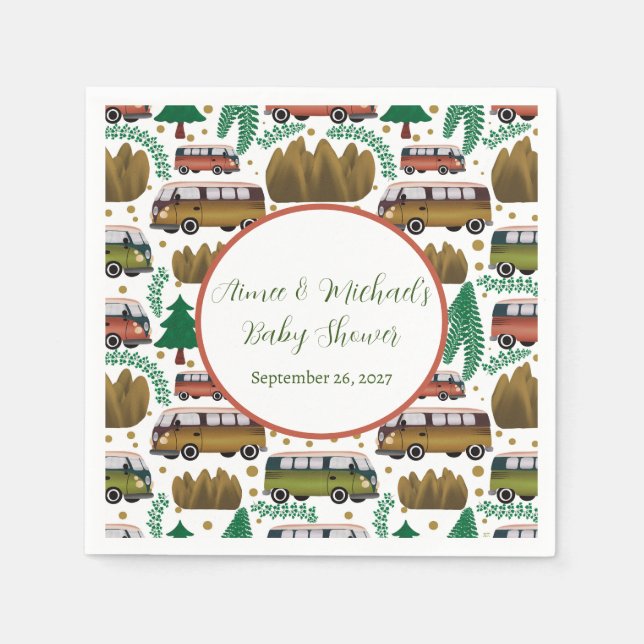 Servilleta De Papel Aventura: Camper Neutral Baby Shower (Anverso)
