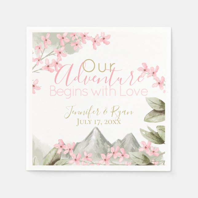 Servilleta De Papel Aventura de flores de montaña rosa (Anverso)