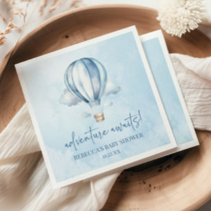 Servilleta De Papel ¡Aventura espera! Baby Shower Blue Hot Air Balloon