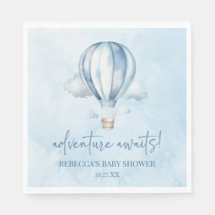 Servilleta De Papel ¡Aventura espera! Baby Shower Blue Hot Air Balloon